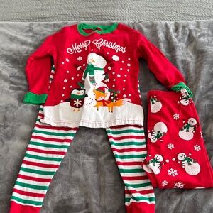 Merry Christmas Red Kids Pajama Set with Snowman Design